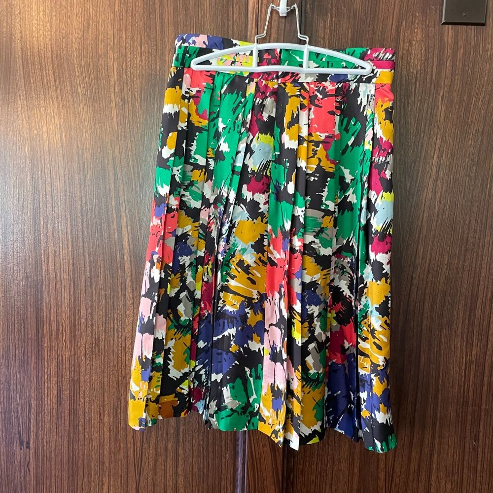 J. Crew Double Pleated Silk Flare Skirt Colorful Brushstroke Floral Print - Size - Picture 2 of 3